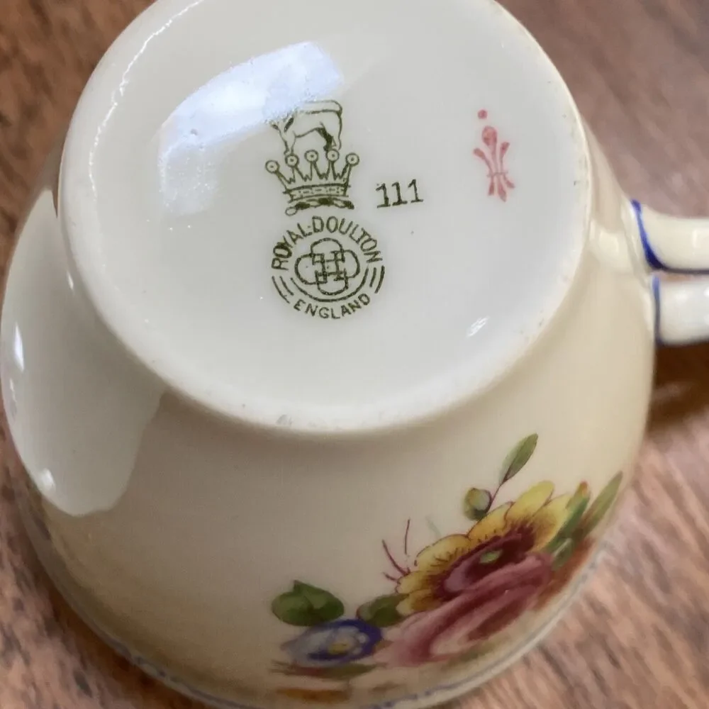 Vintage Royal Doulton Floral Demitasse Cup & Saucer Set England Cottage Core